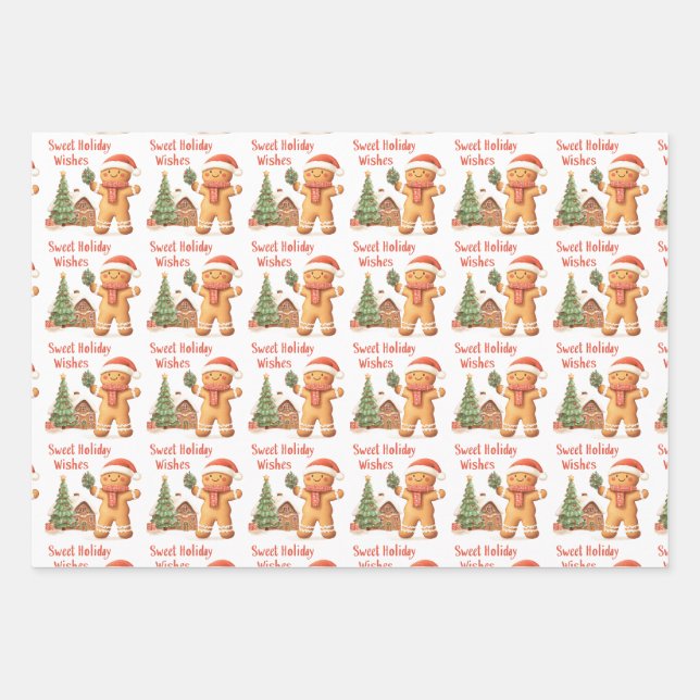 Santa Gingerbread Man Christmas Wrapping Paper Sheet (Front)
