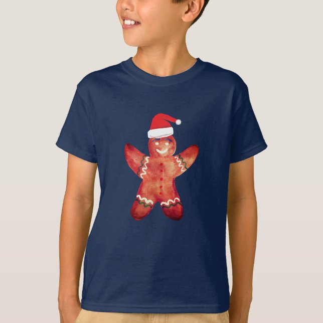 Santa Gingerbread Man Cookie Drawing T-shirt (Front)