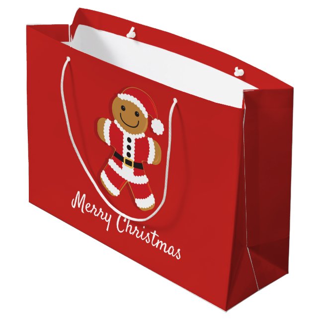 Santa Gingerbread Man Holiday Christmas Large Gift Bag (Back Angled)