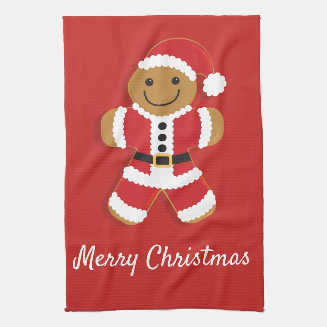 Santa Gingerbread Man | Kitchen Towel (Vertical)