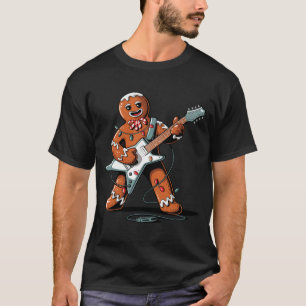 Santa Gingerbread Playing Guitar Funny Christmas P T-Shirt