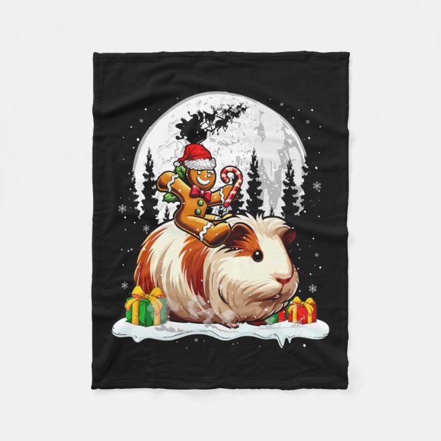 Santa Gingerbread Riding Guinea Pig Christmas Kids Fleece Blanket (Front)