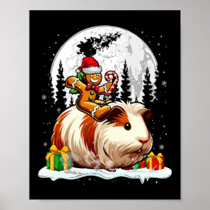 Santa Gingerbread Riding Guinea Pig Christmas Kids Poster