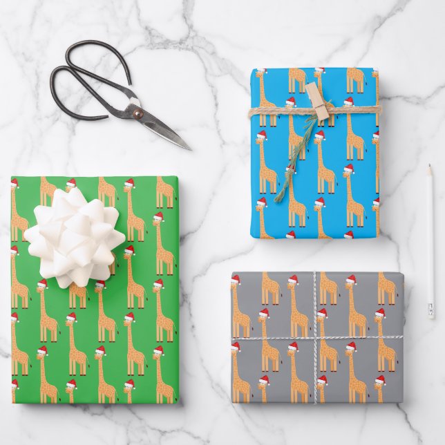 Santa Giraffe Wrapping Paper Sheet (Front)