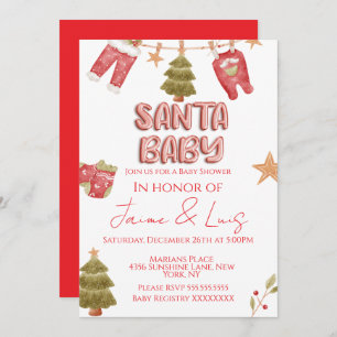 Santa Girl Boy Holiday Baby Shower   Invitation