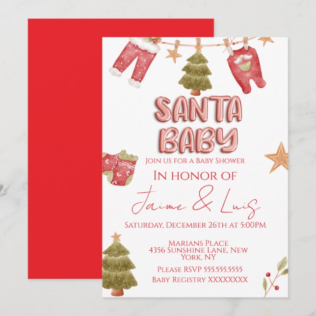 Santa Girl Boy Holiday Baby Shower   Invitation (Front/Back)