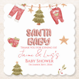 Santa Girl Boy Holiday Baby Shower   Paper Coaster