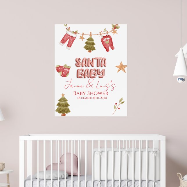 Santa Girl Boy Holiday Baby Shower   Poster (Nursery 2)