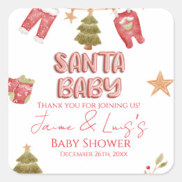 Santa Girl Boy Holiday Baby Shower   Square Sticker