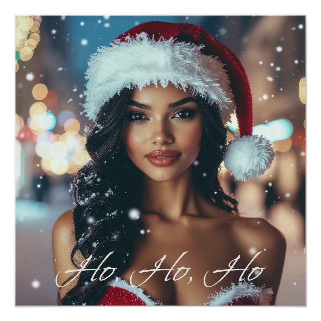 Santa Girl - Ho Ho Ho - Christmas Poster (Front)