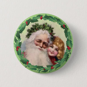 SANTA, GIRL & HOLLY by SHARON SHARPE 6 Cm Round Badge