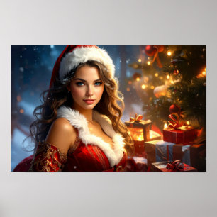 Santa Girl in Christmas Revery Poster
