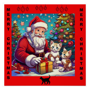 Santa Giving Presents To Two Young Kittens Poster