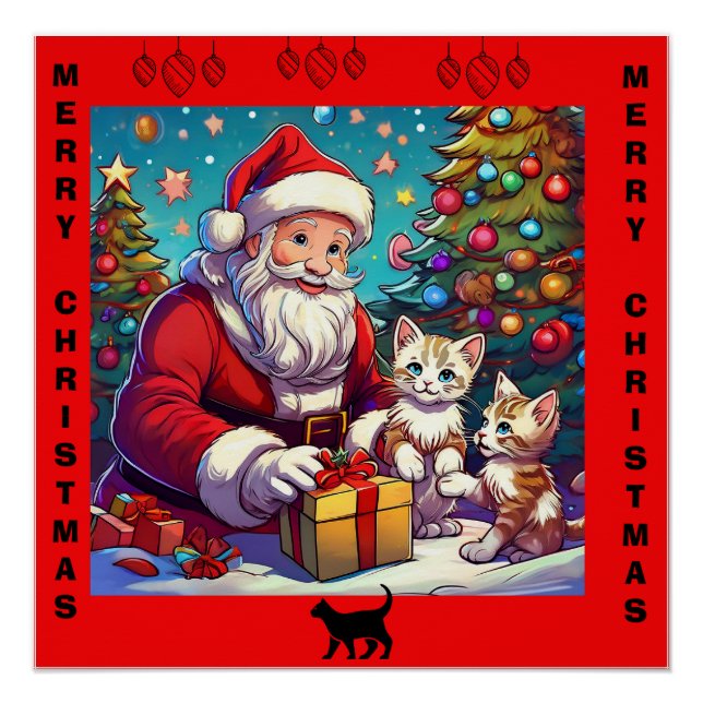 Santa Giving Presents To Two Young Kittens Poster (Front)