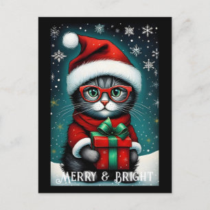 Santa Glasses Cute Kitty Gift Snowy Christmas Postcard