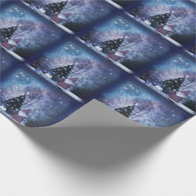 Santa Gnome and Christmas Tree Wrapping Paper (Corner)