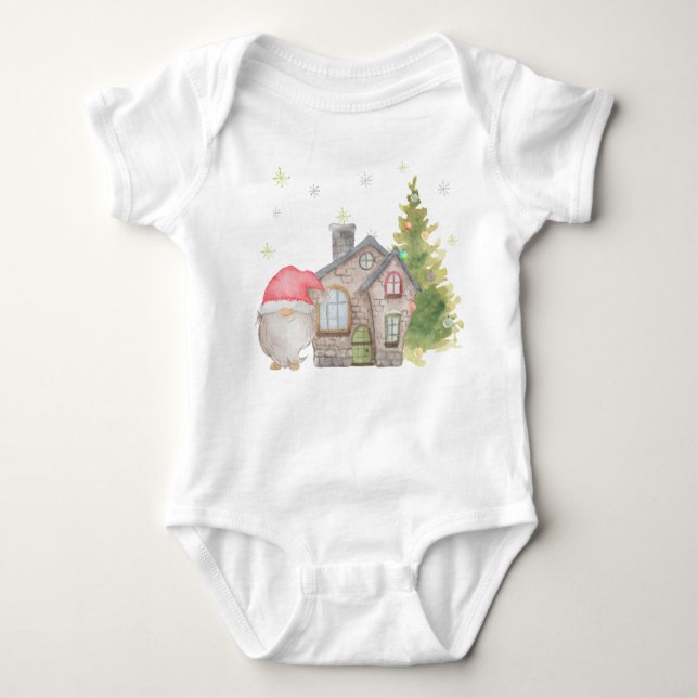 Santa Gnome and his Christmas Home Baby Bodysuit (Front)