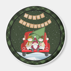 Santa Gnome and Snowmen Magnet