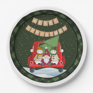 Santa Gnome and Snowmen Paper Plates