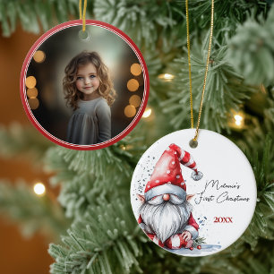 Santa Gnome Baby's First Christmas Photo Ceramic Tree Decoration