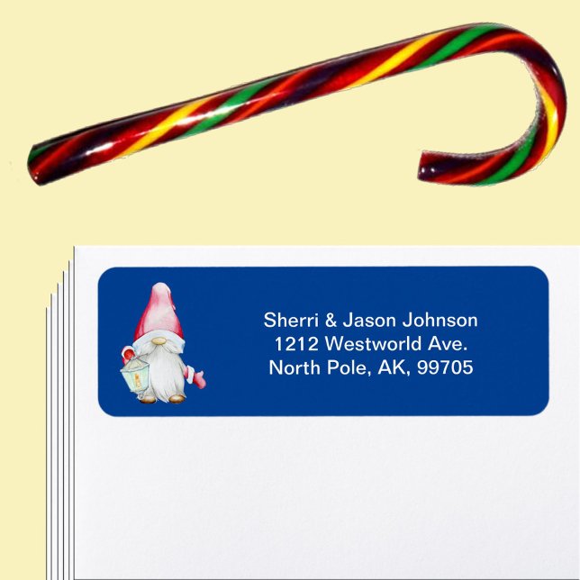 Santa Gnome for Holidays Christmas Blue Address (Santa Gnome for Holidays Christmas Blue Address Label)