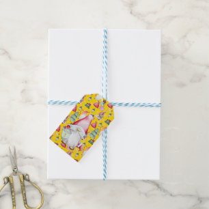 Santa Gnome for Holidays Pattern Yellow Christmas Gift Tags