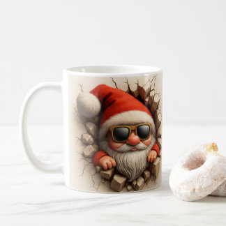 Santa Gnome in Mug - Funny Christmas Cracked wall