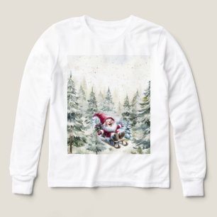 Santa Gnome Sledding Through The Woods LS T-Shirt