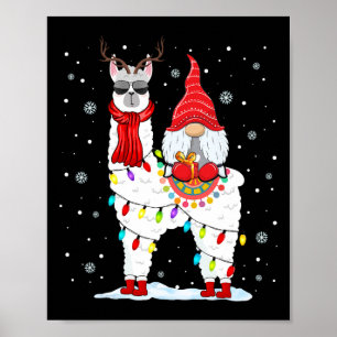 Santa Gnomes Riding Llama Reindeer Christmas Light Poster