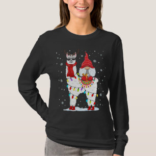 Santa Gnomes Riding Llama Reindeer Christmas Light T-Shirt