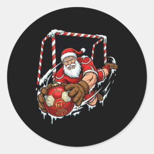 Santa Goalie 67 Soccer Ll Christmas Funny Sports  Classic Round Sticker