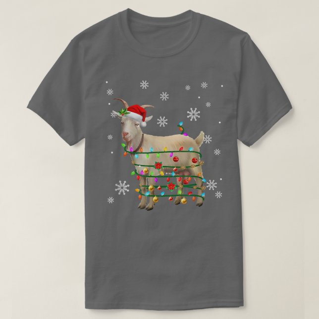 Santa Goat Christmas Tree Light Pajama Xmas Farmer T-Shirt (Design Front)