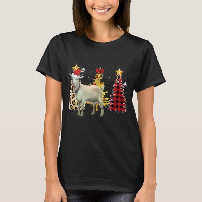 Santa Goat Christmas Tree Lights T-Shirt (Front)