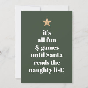 Santa Gold Star Modern Tree Font Funny Quote Green Holiday Card