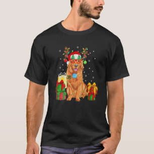 Santa Golden Retriever Christmas Lights Reindeer P T-Shirt