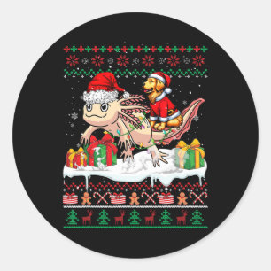 Santa Golden Retriever Riding Axolotl Christmas Sw Classic Round Sticker