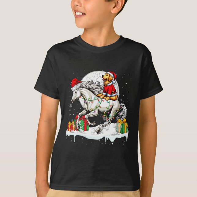 Santa Golden Retriever Riding Horse Christmas Owne T-Shirt (Front)
