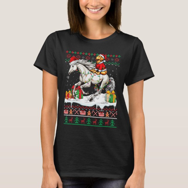Santa Golden Retriever Riding Horse Christmas Swea T-Shirt (Front)