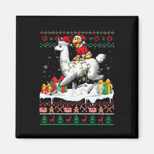 Santa Golden Retriever Riding Llama Christmas Swea Magnet