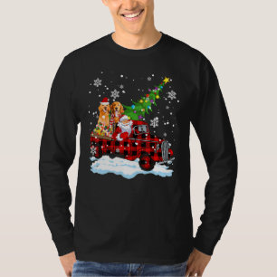 Santa Golden Retriever Riding Truck Red Plaid Chri T-Shirt