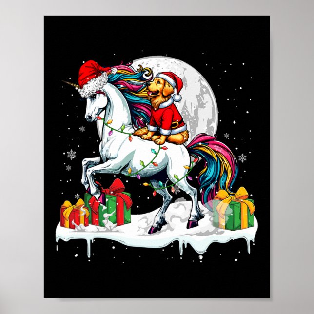 Santa Golden Retriever Riding Unicorn Christmas Ow Poster (Front)
