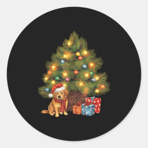 Santa Golden Retriever Tree Christmas Lights Dog X Classic Round Sticker