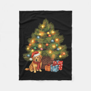 Santa Golden Retriever Tree Christmas Lights Dog X Fleece Blanket