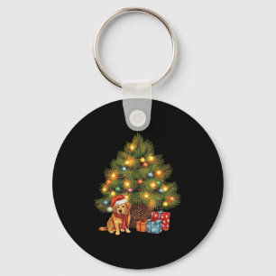 Santa Golden Retriever Tree Christmas Lights Dog X Key Ring