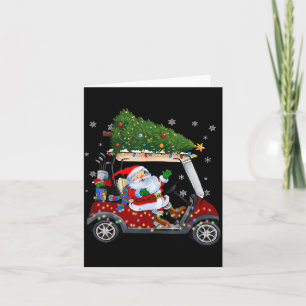 Santa Golf Cart Christmas Tree Lights Xmas Golfer Card