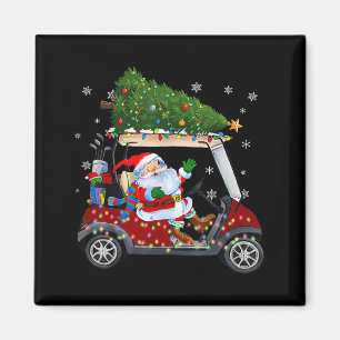 Santa Golf Cart Christmas Tree Lights Xmas Golfer  Magnet