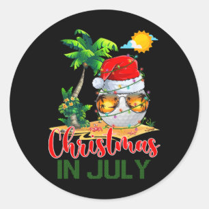 Santa Golf Ll Sungles And Xmas Lights Christmas In Classic Round Sticker