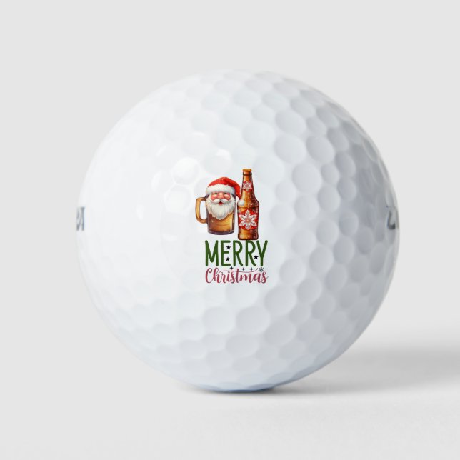   Santa  golfer Christmas   golf and beer funny  Balls (Front)