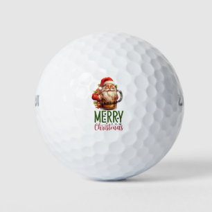 Santa golfer Christmas golf and beer funny Golf Balls
