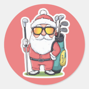 Santa Golfing Christmas Fun Classic Round Sticker